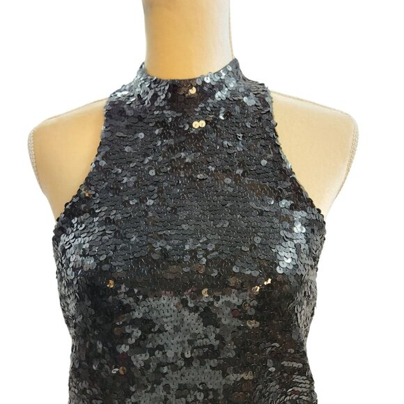 ​White + Warren Black Sequin High Neck Stretch Silk Knit Tank Top Size Large - Picture 3 of 10